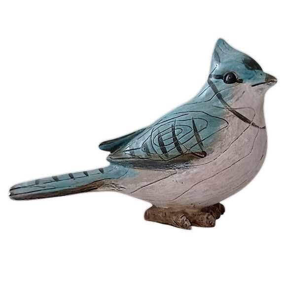 Carved Blue Jay Bird Figure Resin Hadpainted Diorama Shadowbox Cottage Garden. - Picture 8 of 16